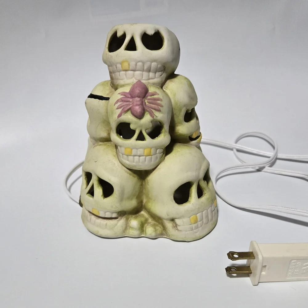 Vintage Halloween Skull Light Decor Skeleton Creepy Spooky Ceramic